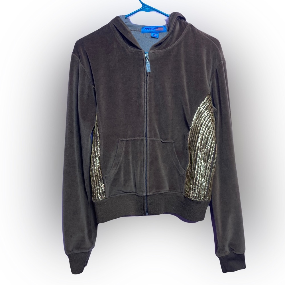 Apollo Active Brown Gold Sequins Hoodie Size Large
